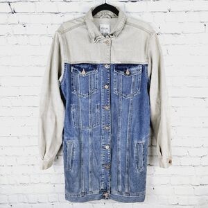 GUESS | Jessie two-tone denim long button up jean trucker jacket
